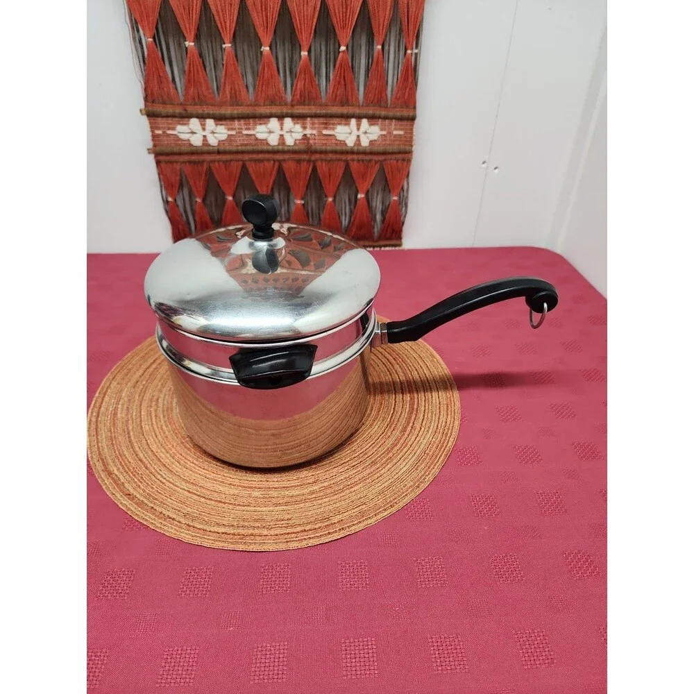 Vintage Farberware 3 Quart Double Boiler With Lid Stainless Steel Aluminum Clad